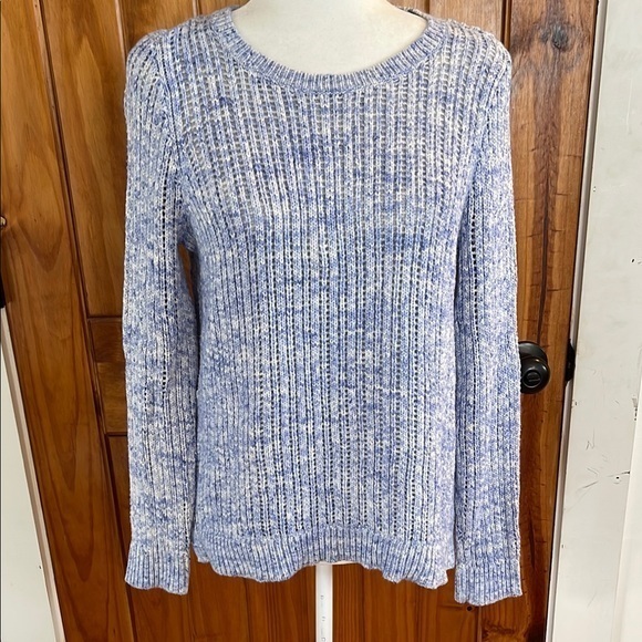 Talbots Sweaters - Talbots Blue White Loose Knit Crew Neck Sweater Pullover Medium Cotton
